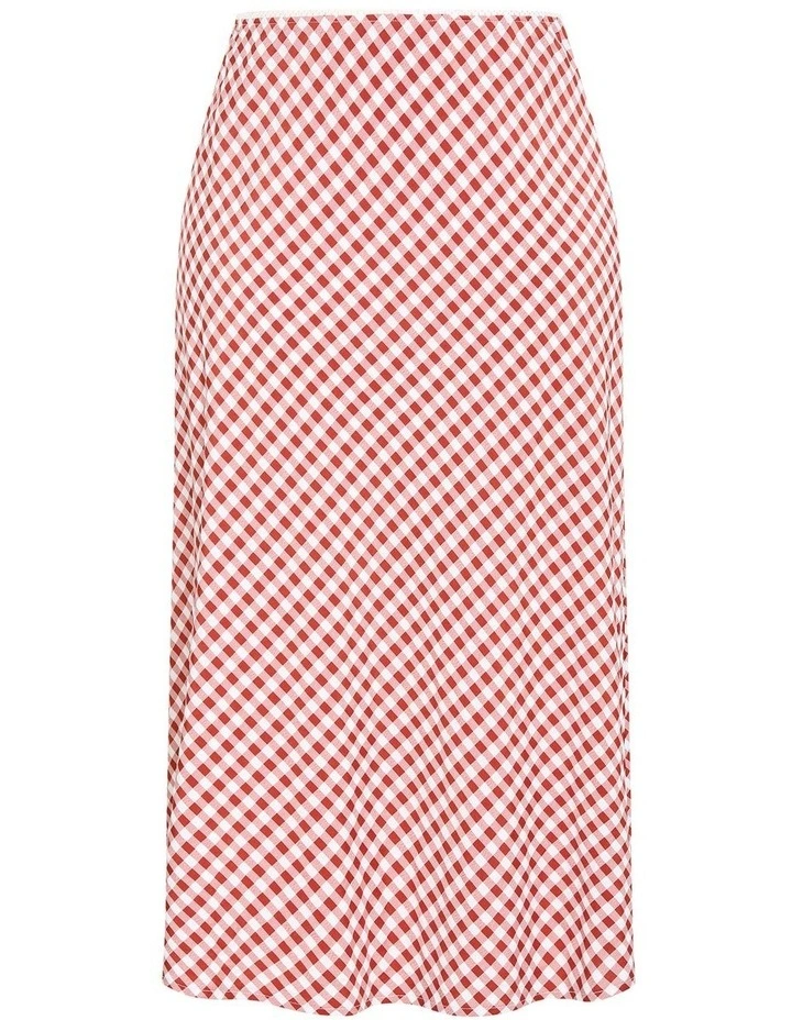 Western Gingham Midi Skirt in Rust Gingham Print image 3