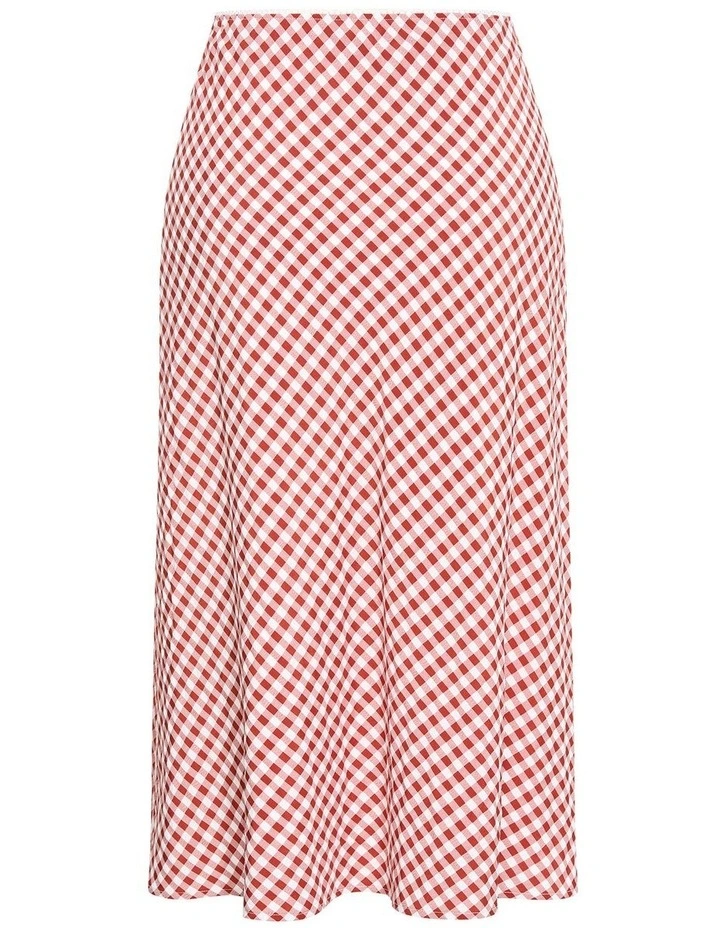Western Gingham Midi Skirt in Rust Gingham Print image 4