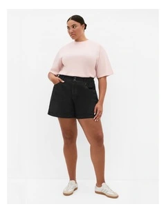 Stretch Waist Denim Short in Black