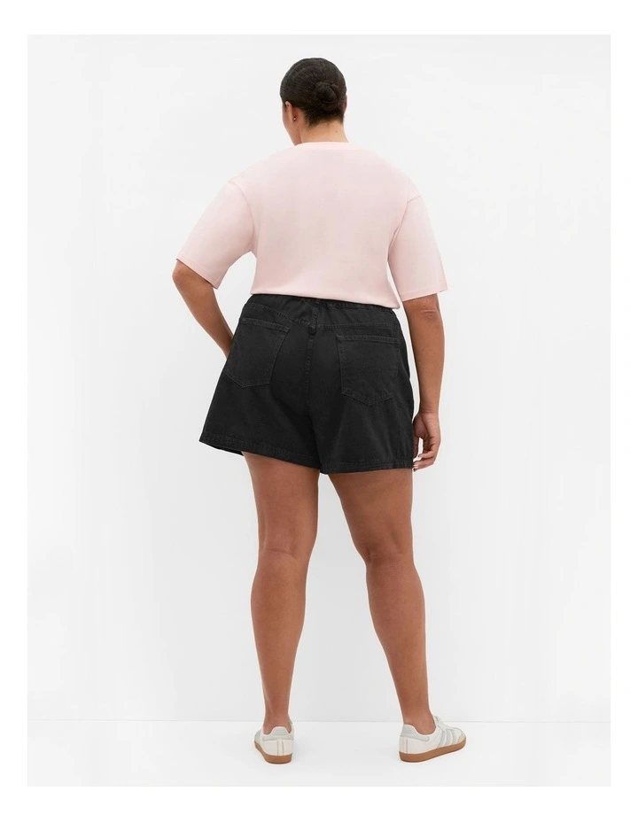 Stretch Waist Denim Short in Black image 2