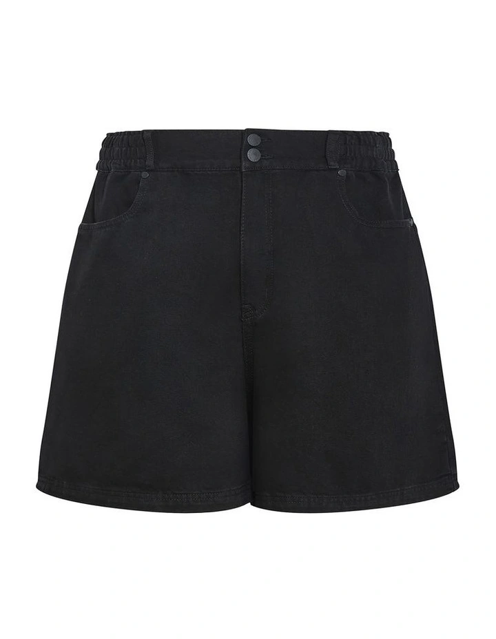 Stretch Waist Denim Short in Black image 3