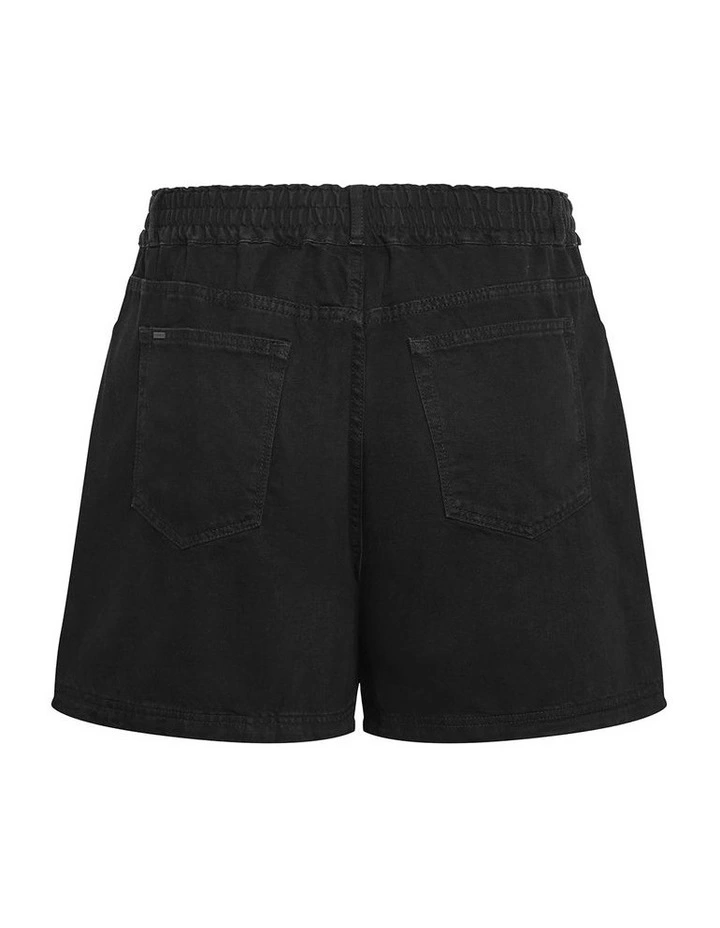 Stretch Waist Denim Short in Black image 4