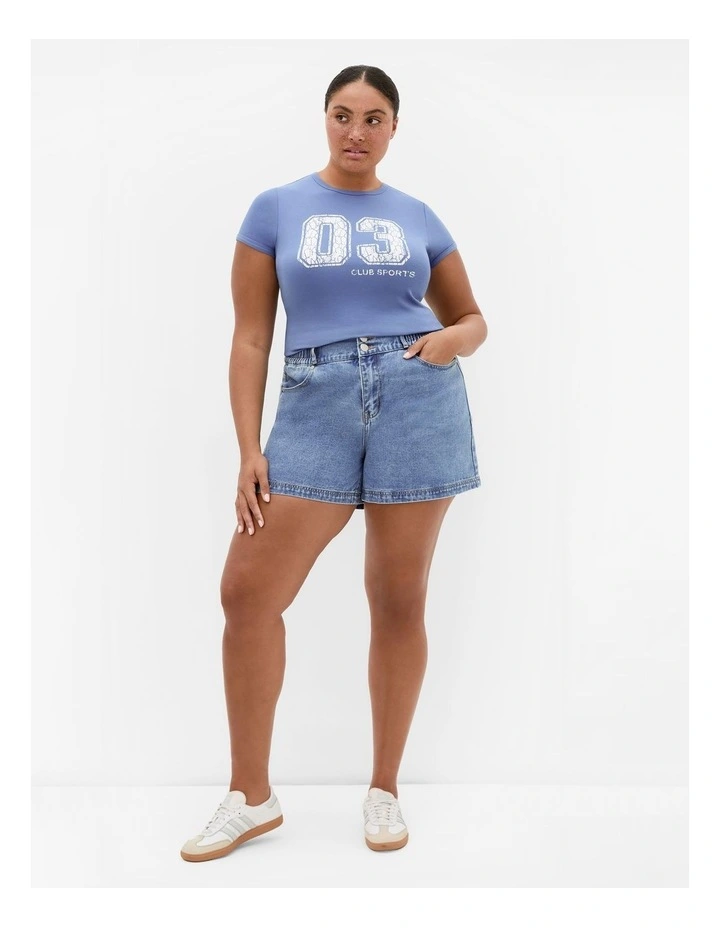 Stretch Waist Denim Short in Mid Wash image 1