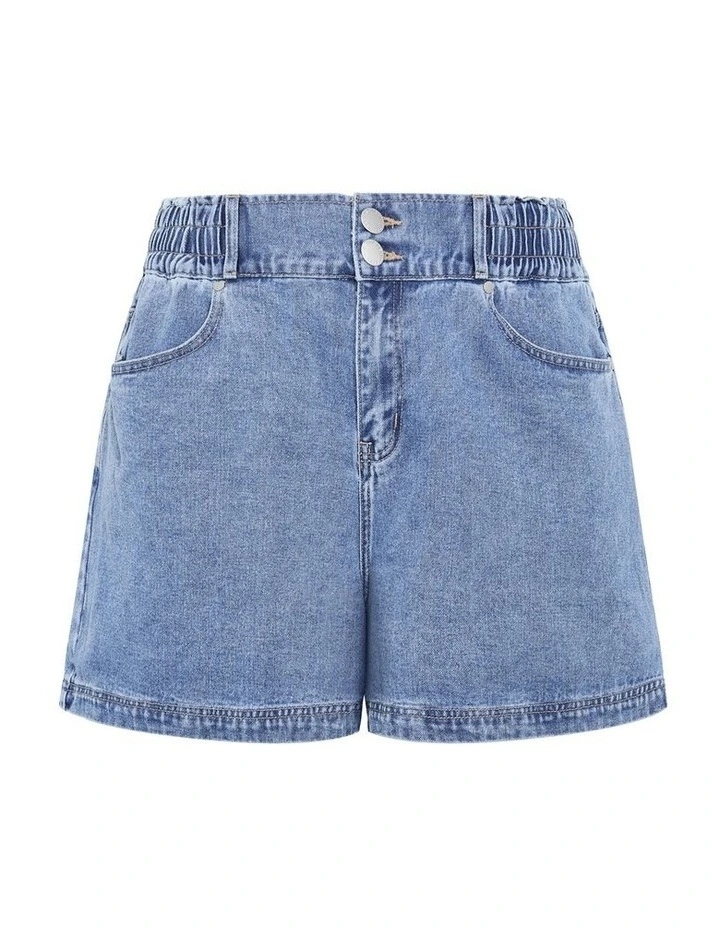 Stretch Waist Denim Short in Mid Wash image 3