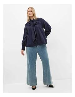 Kelsey Neck Tie Top in Navy