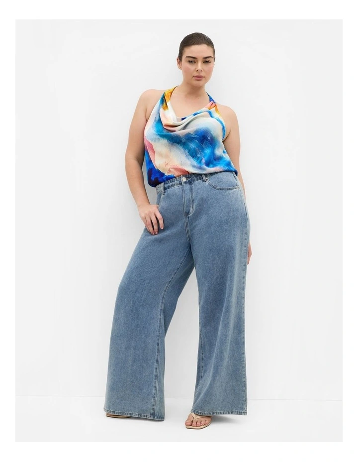 Chloe Facet Print Cowl Neck Top in Ocean image 1