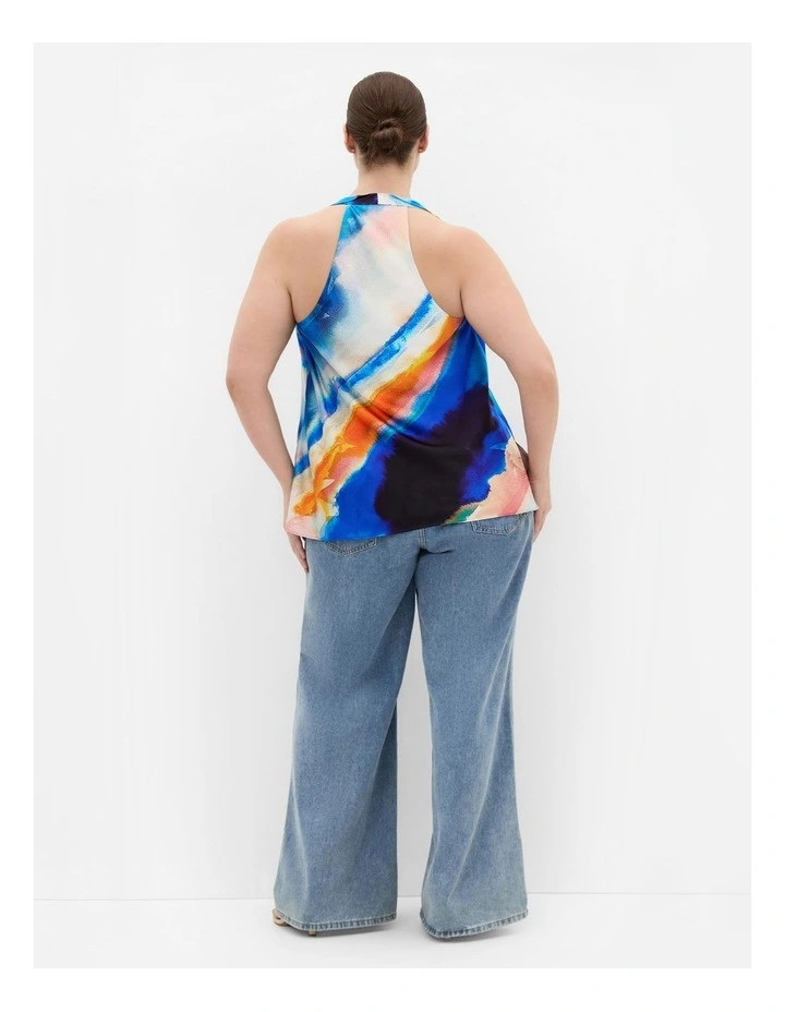 Chloe Facet Print Cowl Neck Top in Ocean image 2