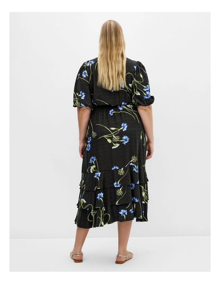 Bea Floral Print Wrap Midi Dress in Black image 2