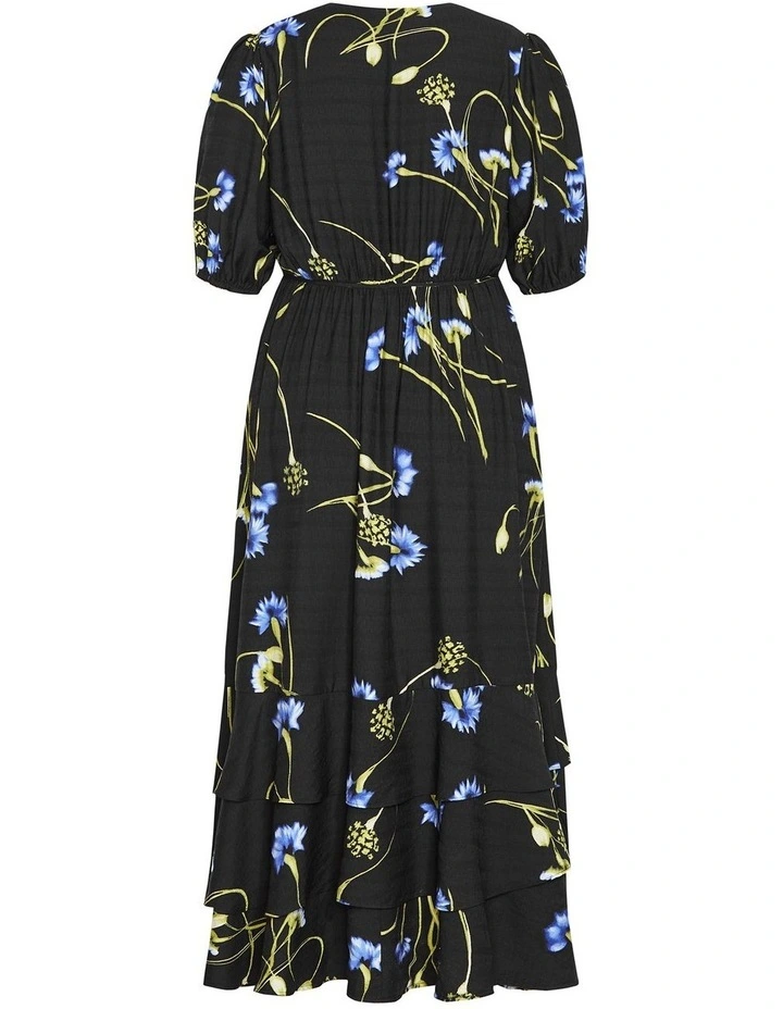 Bea Floral Print Wrap Midi Dress in Black image 4
