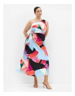 Aliza Aspect Print Pleat Maxi Dress in Sky Blue