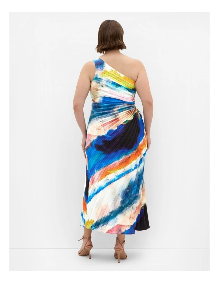 Aliza Facet Print Pleat Maxi Dress in Ocean image 2