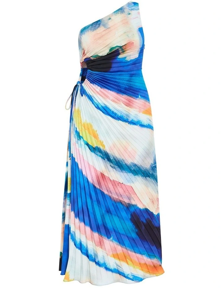 Aliza Facet Print Pleat Maxi Dress in Ocean image 3