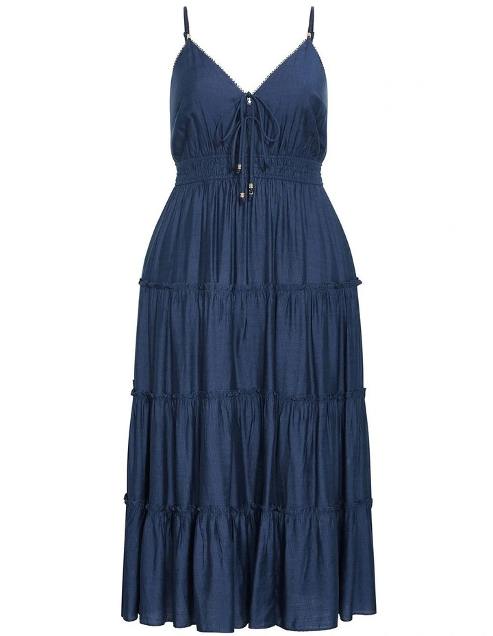 Aiza Tier Maxi Dress in Petrol image 3