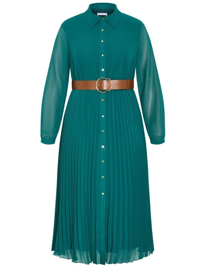 Honey Lane Pleat Midi Dress in Emerald image 3