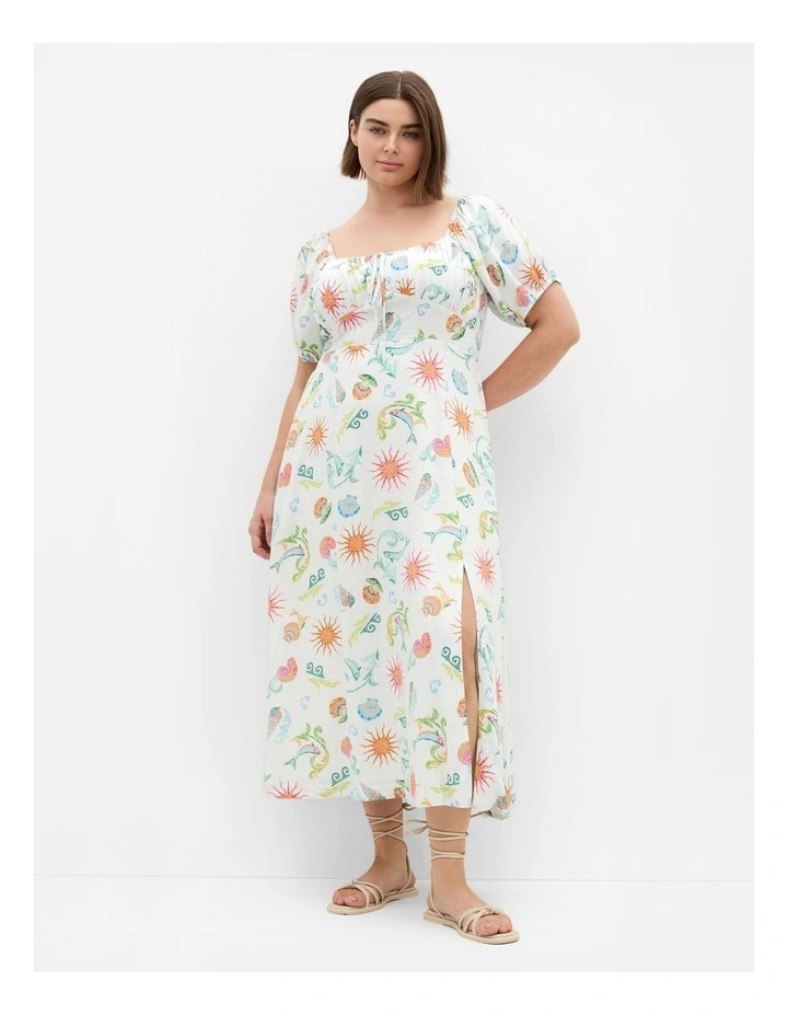Abbie Short Sleeve Maxi Dress in White Ocean Print image 1