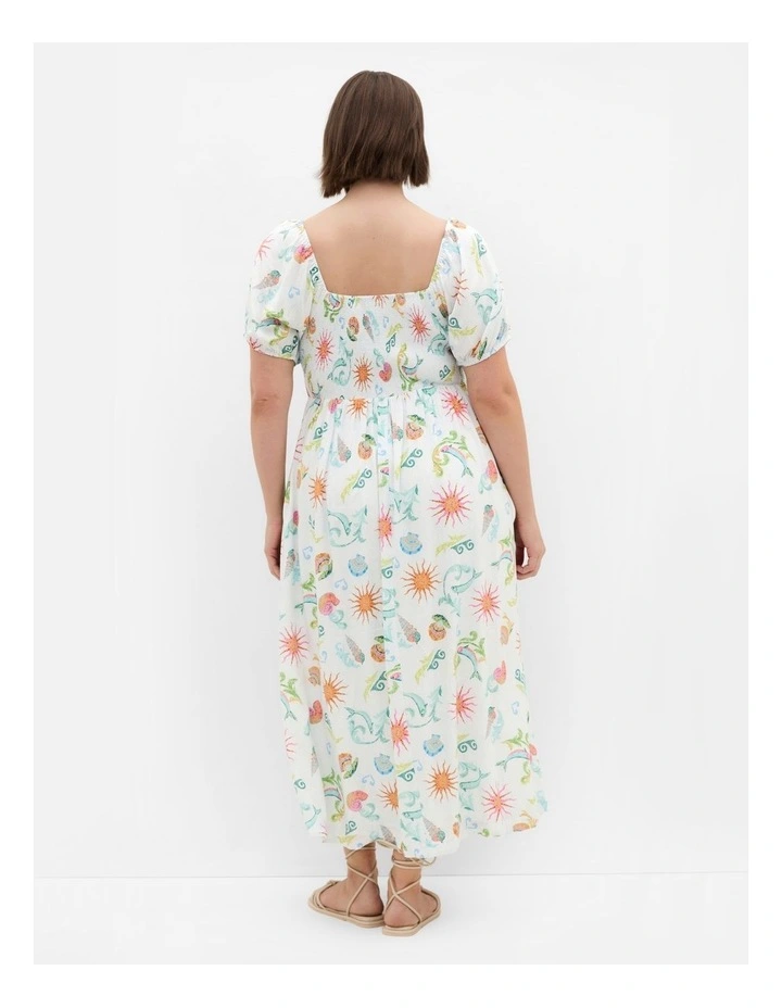 Abbie Short Sleeve Maxi Dress in White Ocean Print image 2