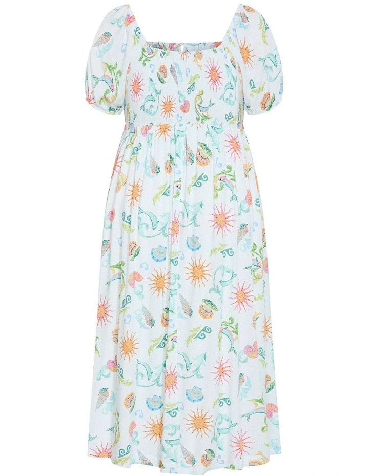 Abbie Short Sleeve Maxi Dress in White Ocean Print image 3