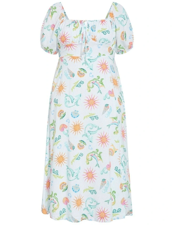 Abbie Short Sleeve Maxi Dress in White Ocean Print image 4