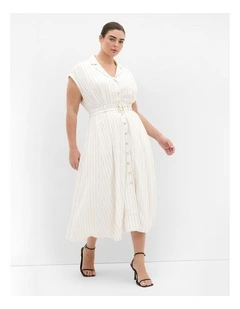 Eva Stripe Belted Dress in Ivory