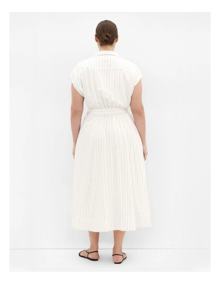 Eva Stripe Belted Dress in Ivory image 2