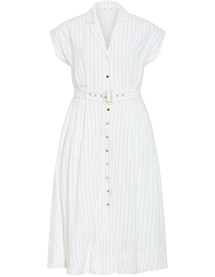Eva Stripe Belted Dress in Ivory image 3