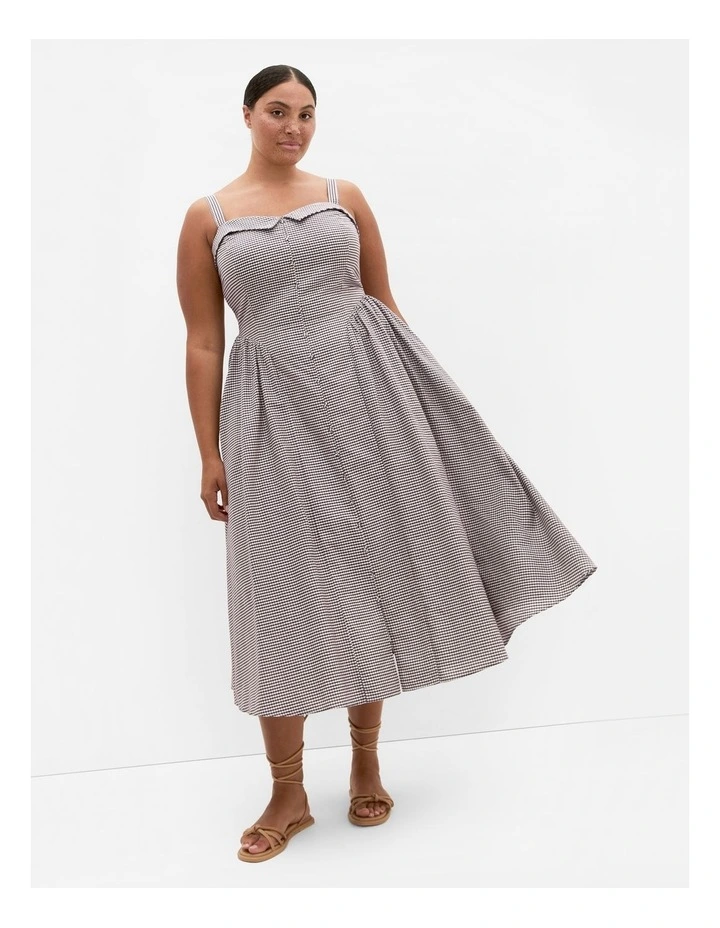 Tessa Gingham Midi Dress in Chocolate image 1
