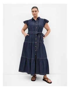 Kelsie Denim Maxi Dress in Dark Wash