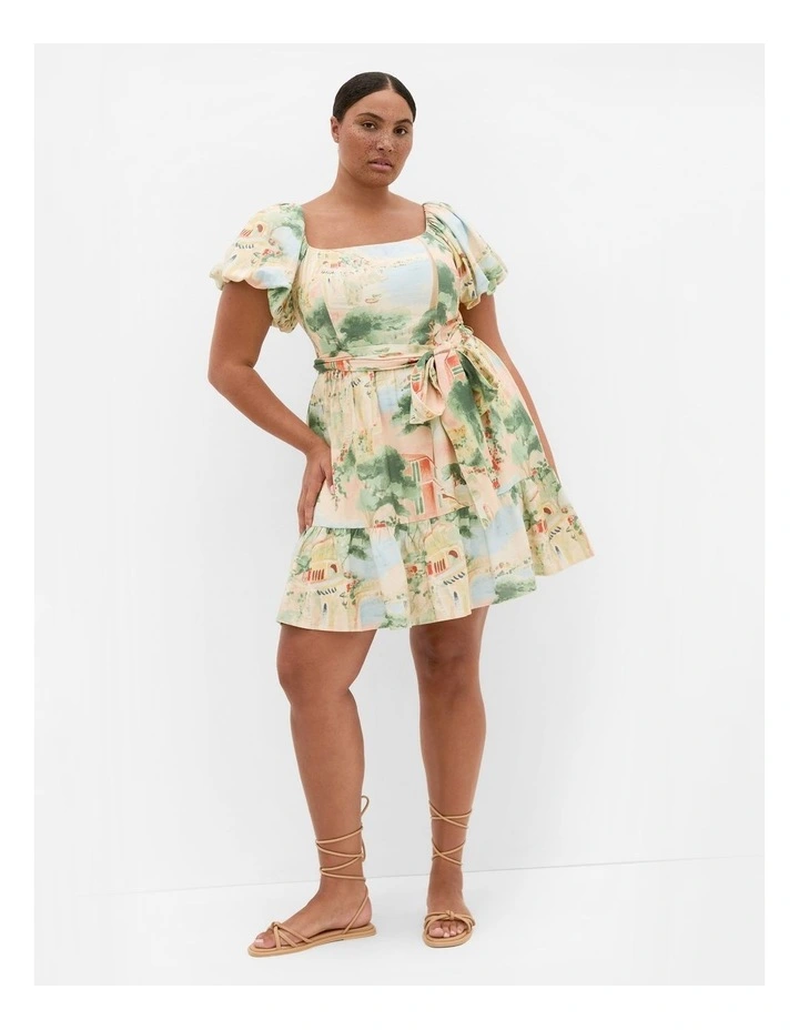 Laurena Sardinia Print Mini Dress in Light Peach image 1