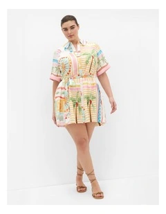 Lia Sea Dream Placement Print Mini Dress in Ivory