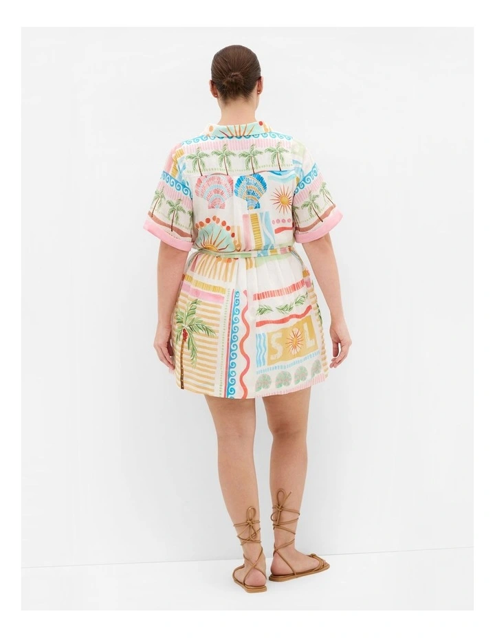 Lia Sea Dream Placement Print Mini Dress in Ivory image 2