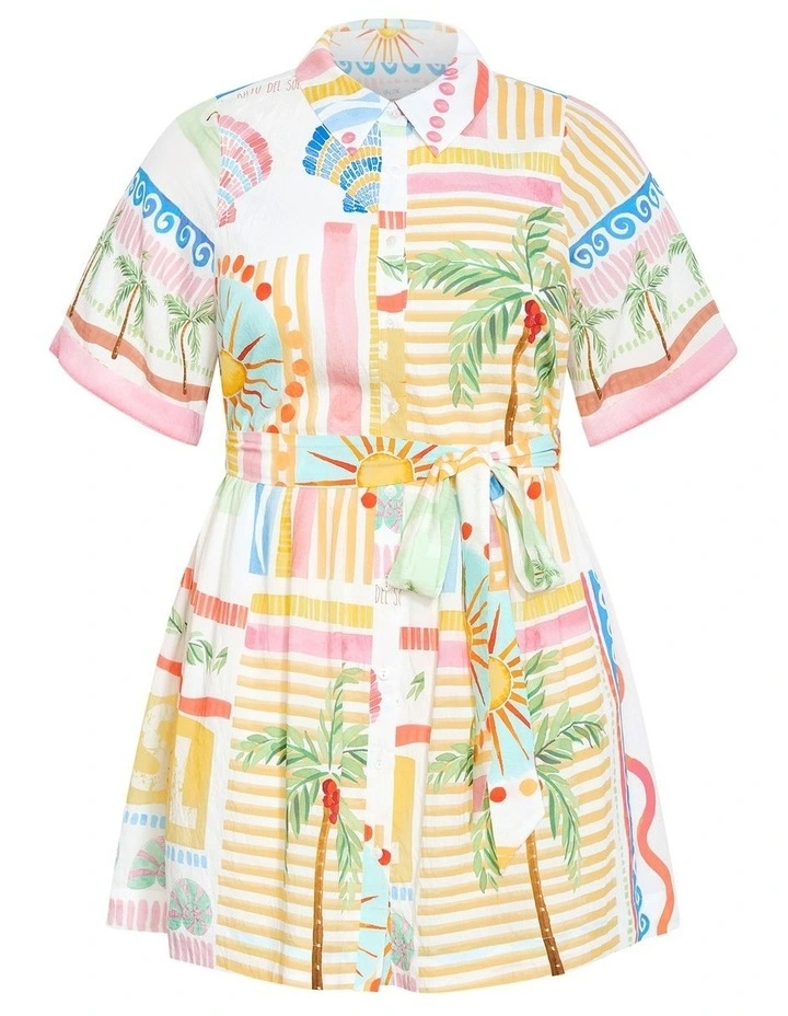 Lia Sea Dream Placement Print Mini Dress in Ivory image 3