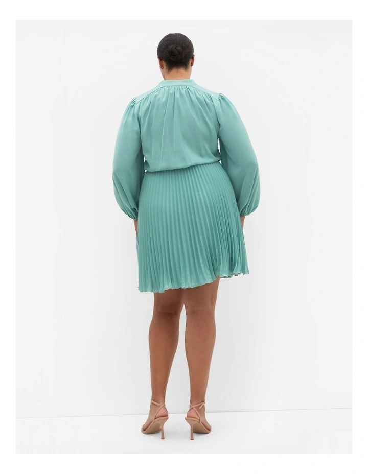 Halle Long Sleeve Pleat Mini Dress in Sage image 2