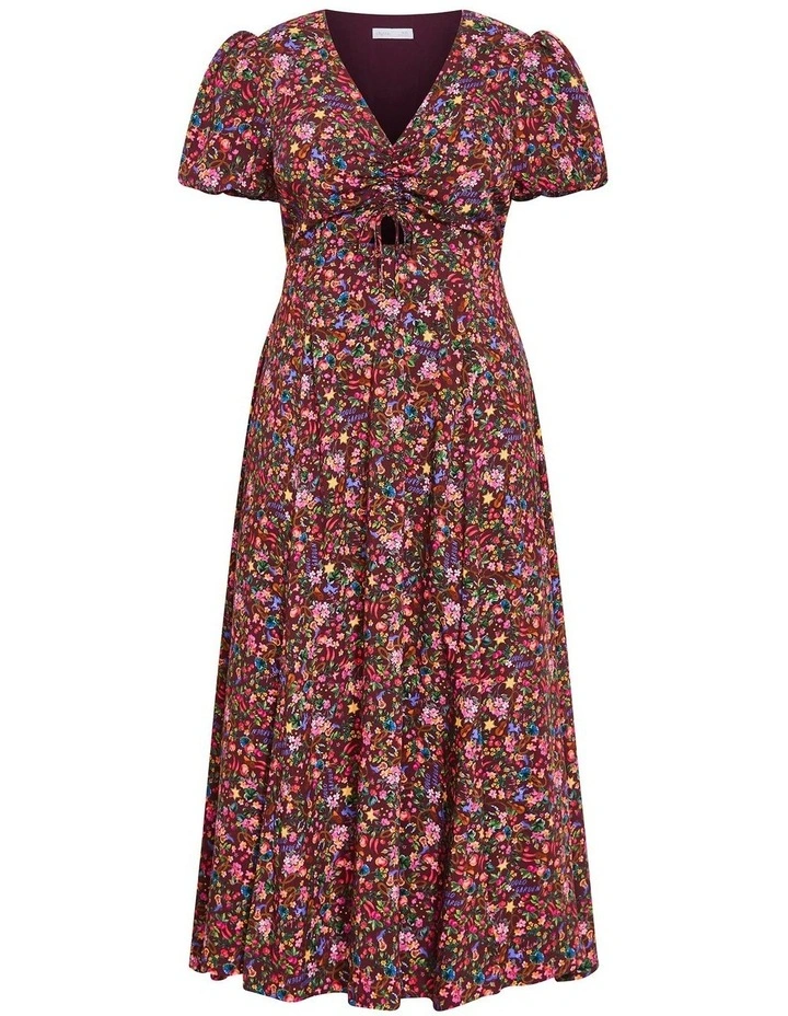 Aliya Ditsy Print Maxi Dress in Burgundy image 3