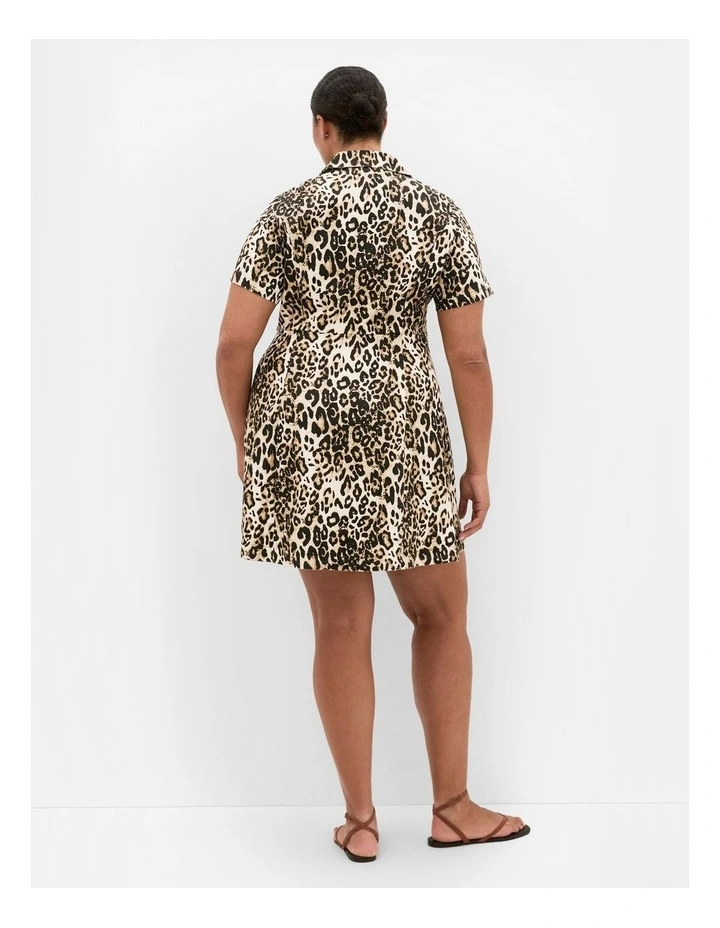 Leopard Stretch Drill Mini Shirt Dress in Taupe image 2