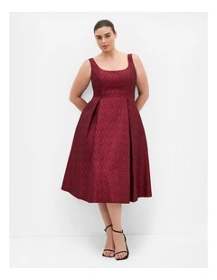 Estella Floral Midi Dress in Red