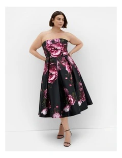Tiffany Bloom Strapless Midi Dress in Black