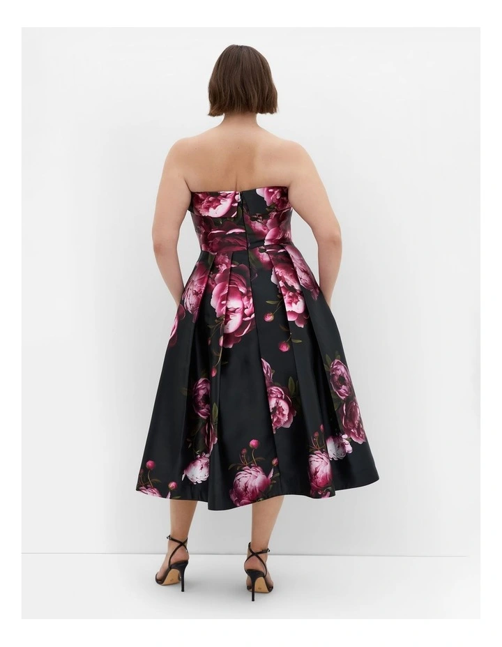 Tiffany Bloom Strapless Midi Dress in Black image 2