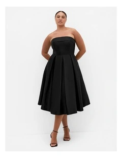 Tiffany Strapless Midi Dress in Black