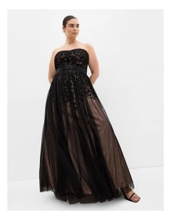 Embroidered Tulle Maxi Dress in Black