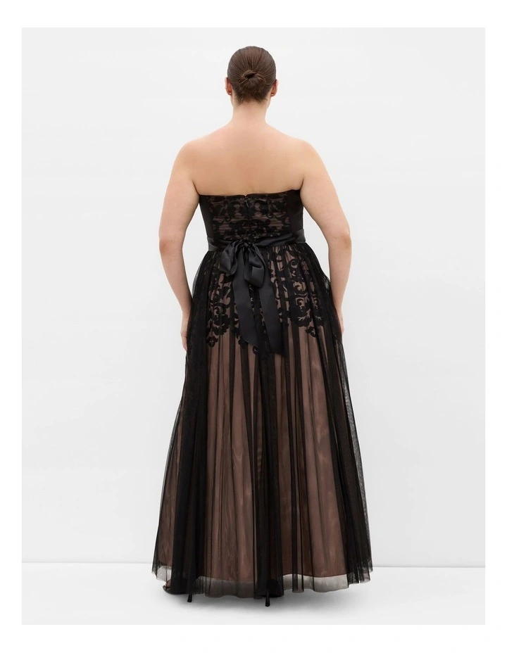 Embroidered Tulle Maxi Dress in Black image 2