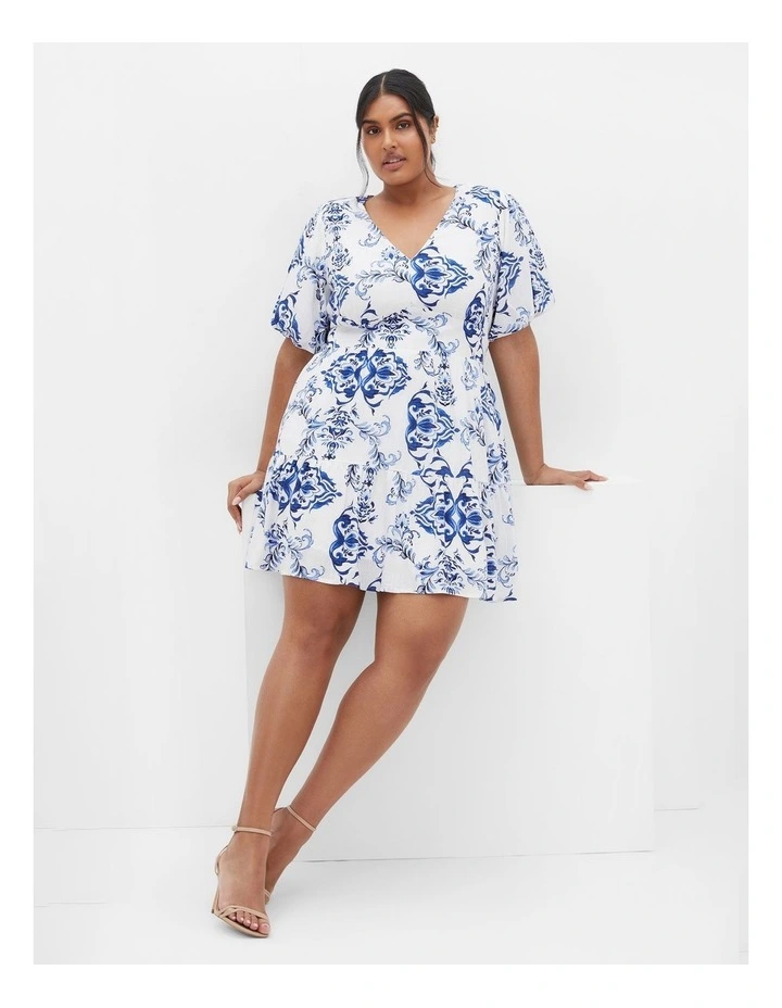 Winslow Short Sleeve Print Dress in White image 1