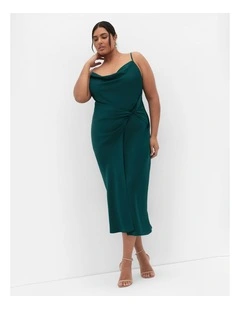 Adelina Twist Slip Dress in Emerald