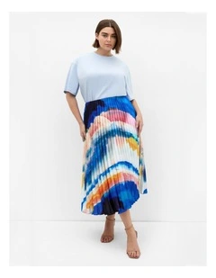 Celina Facet Print Pleat Skirt in Ocean