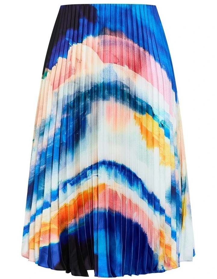 Celina Facet Print Pleat Skirt in Ocean image 3