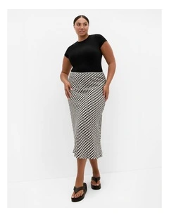 Western Gingham Midi Skirt in Black