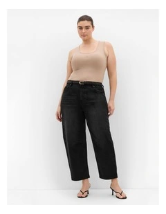 Harley Fit Bridget Barrel Leg Ankle Grazer Jeans in Black Wash