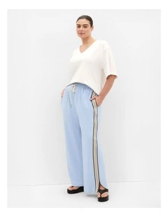 Side Stripe Linen Blend Pant in Soft Blue