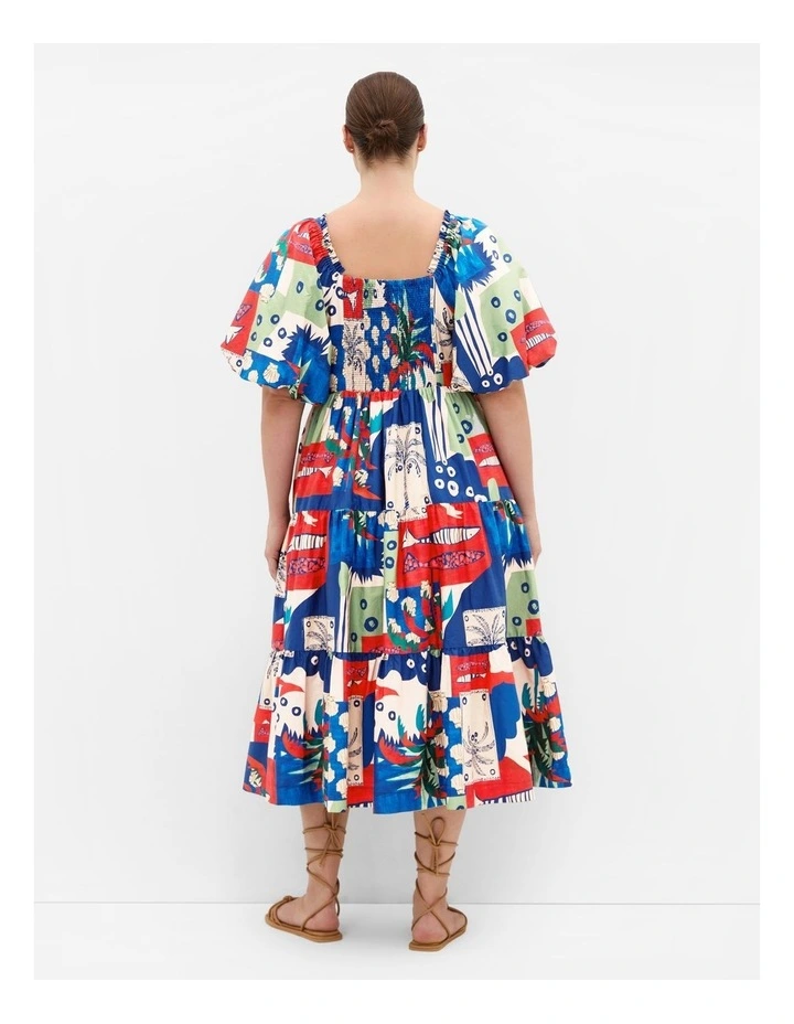 Fantasy Marine Print V Neck Dress in Bone image 2