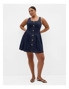Alexa Denim Mini Dress in Dark Wash