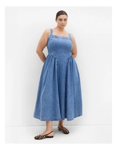 Gia Denim Midi Dress in Mid Wash